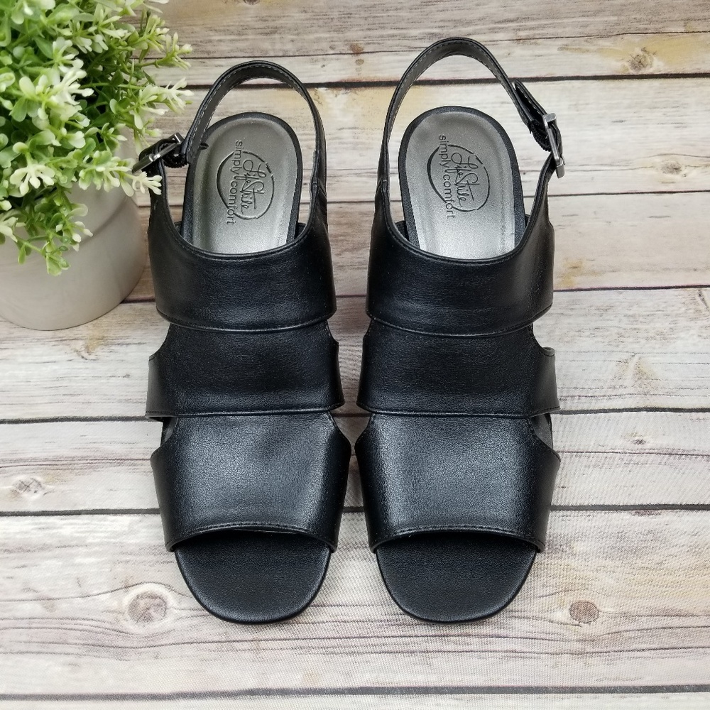 Life Stride Black Open Toe Wegde Sandals